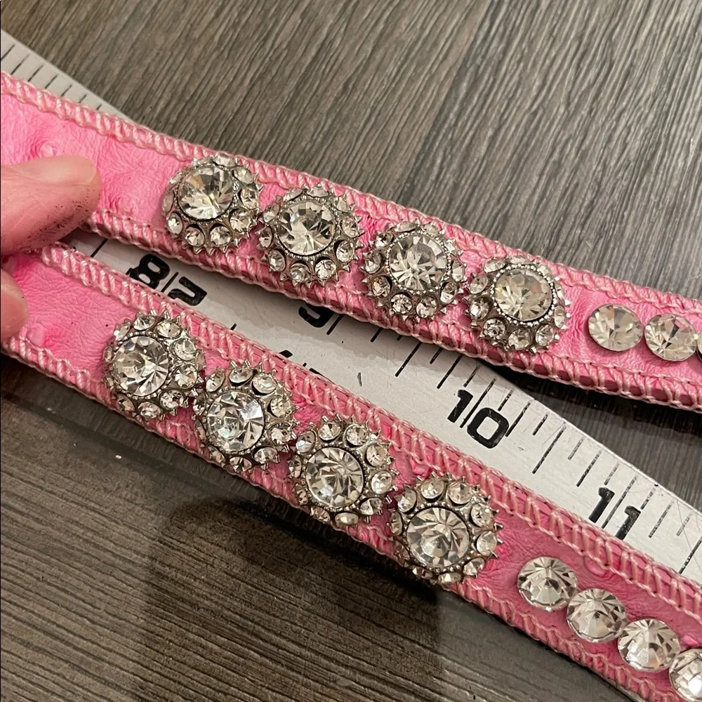 SHYANNE GIRL'S OSTRICH PRINT RHINESTONE BELT Pink Rhinestone Studded Belt
